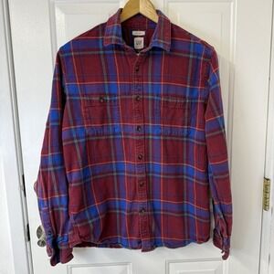 Vintage Gap Flannel Shirt‎ Red Blue Plaid Men's Long Sleeve Button Down Medium